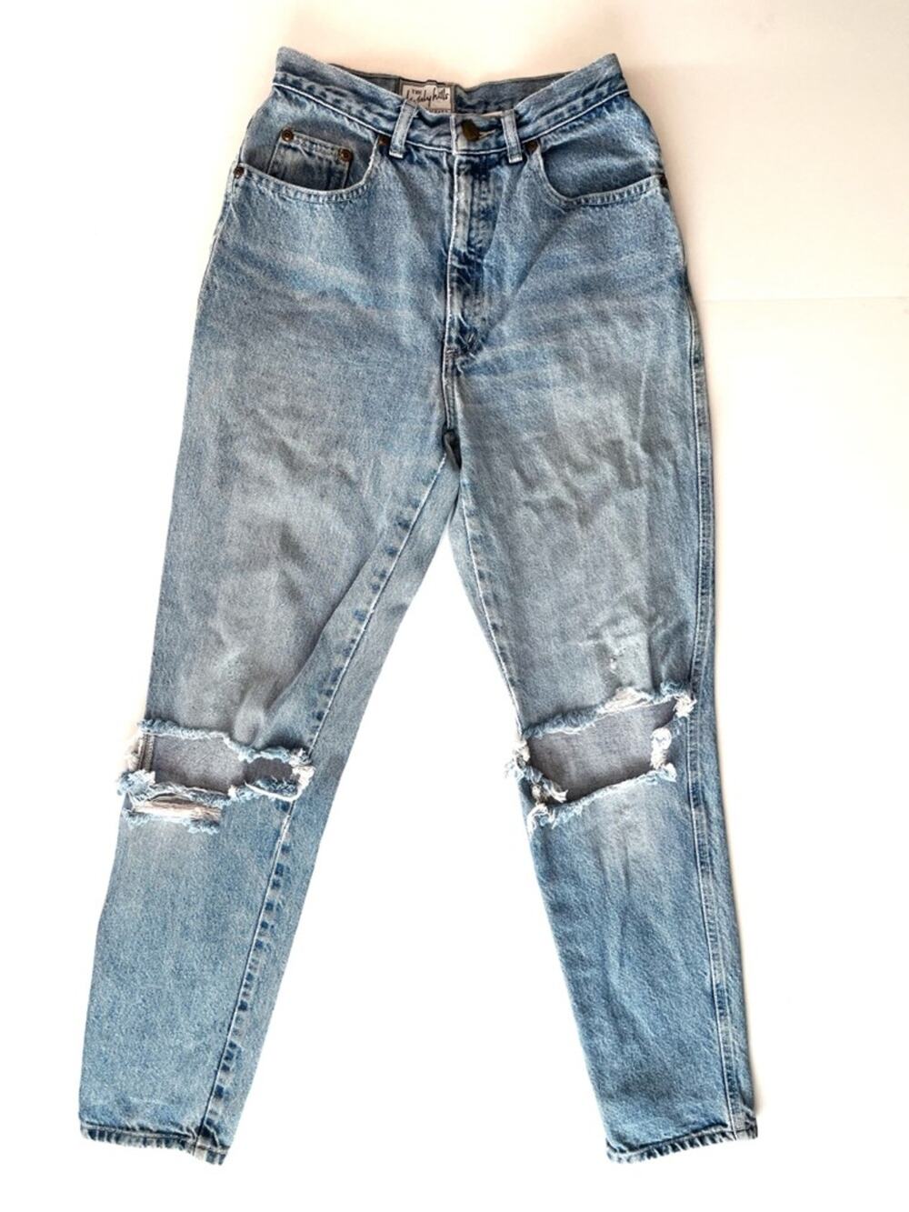 Vintage 90s Distressed Light Wash Jeans High Waist Knee Holes 24" Waist Baggy